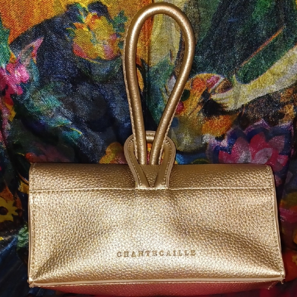 Chantecaille Metallic 2PC Gold Clutch & Beauty Bag